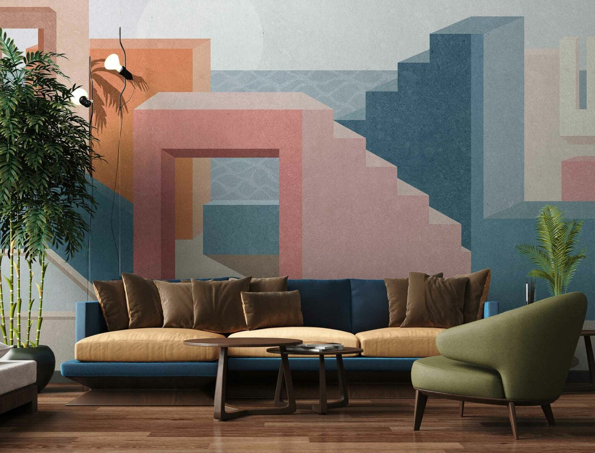 La Muralla mural by Coordonné in Pink, shown in a styled room