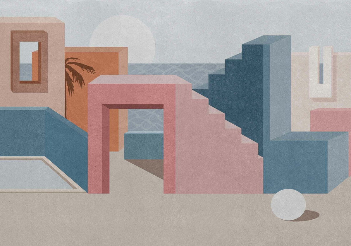 La Muralla mural by Coordonné in Pink, flat pattern view