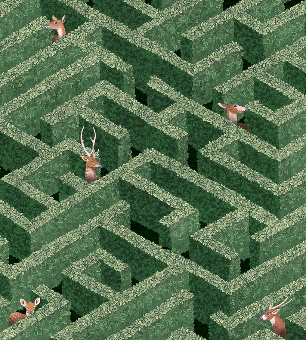 Labyrinth With Deers Wallpaper by Josephine Munsey Green