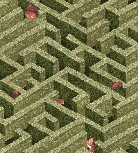 Labyrinth With Squirrels Wallpaper by Josephine Munsey Olive