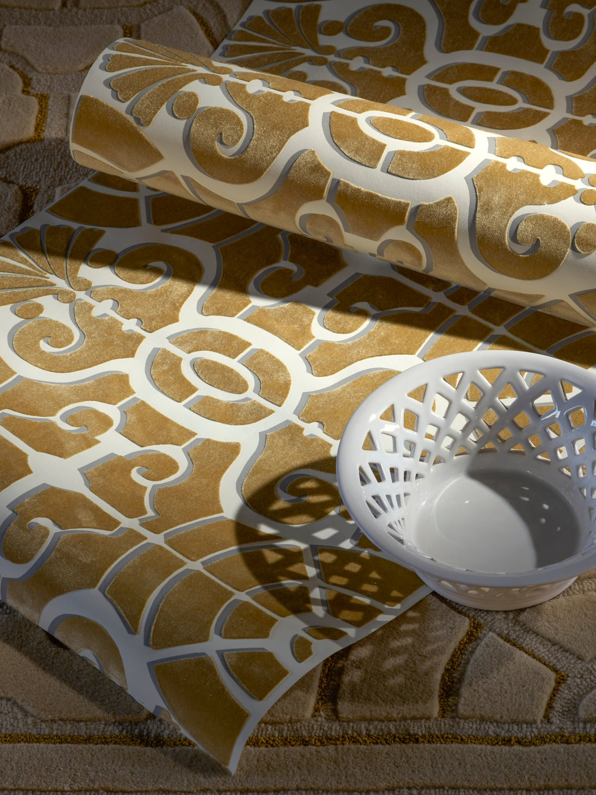L'Allee du Roi Flock Wallpaper by Pierre Frey shown in a room setting (view 2)