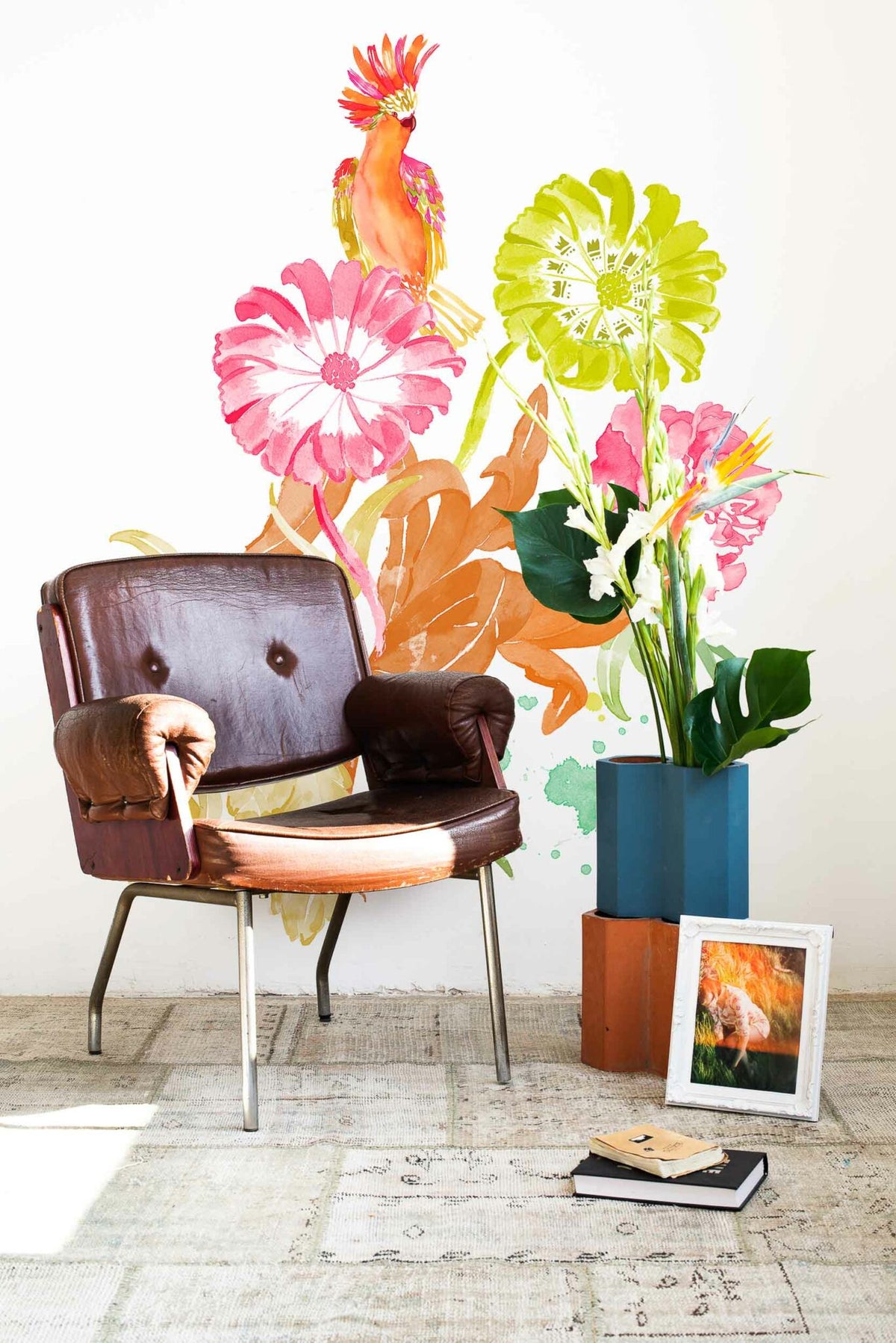 Lara Costafreda mural by Coordonné in Cacatua, shown in a styled room