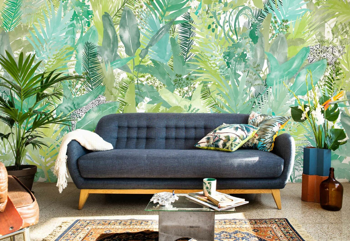 Lara Costafreda mural by Coordonné in Find Jaguars, shown in a styled room