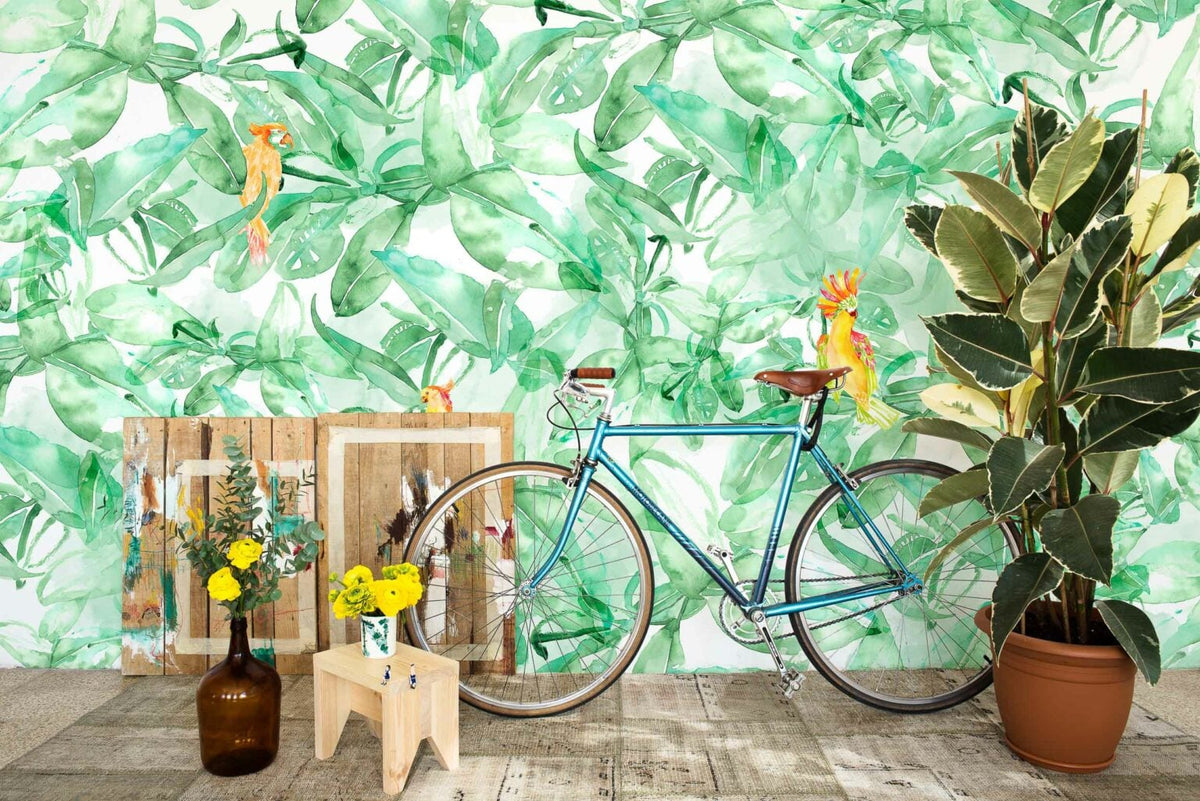Lara Costafreda mural by Coordonné in Find Parrots, shown in a styled room