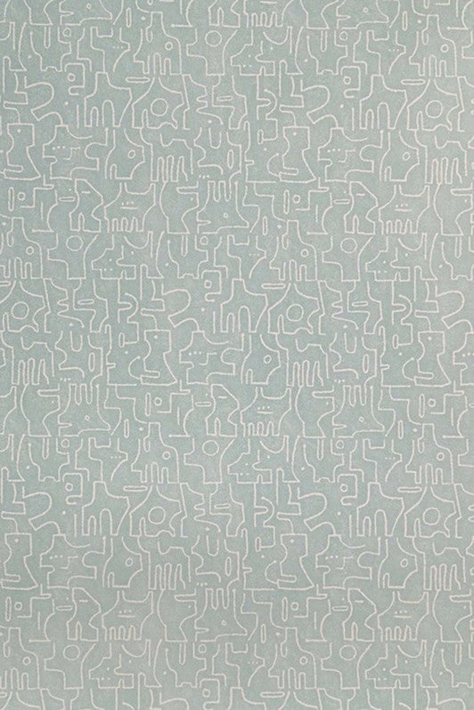 Rune Wallpaper by Kerry Joyce in Moonstone Blue on Natural