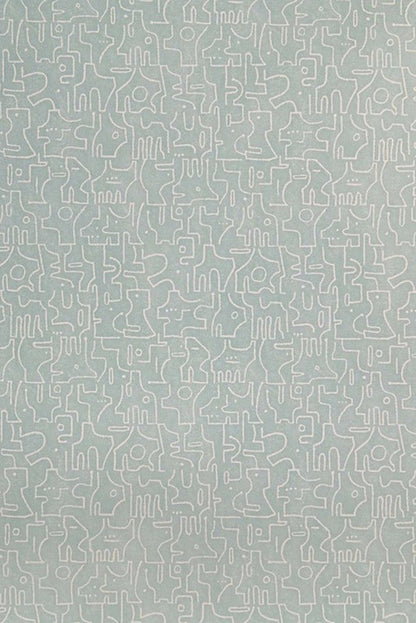 Rune Wallpaper by Kerry Joyce in Moonstone Blue on Natural
