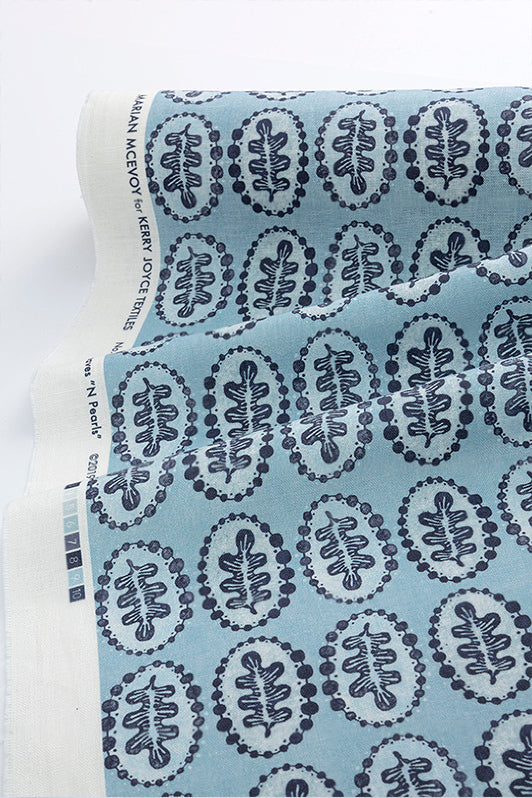 Leaves & Pearls Fabric by Kerry Joyce in Indigo Sky