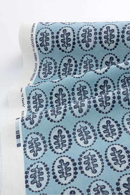 Leaves & Pearls Fabric by Kerry Joyce in Indigo Sky