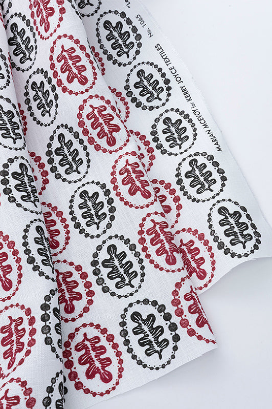 Leaves & Pearls Fabric by Kerry Joyce in Jam & Coal