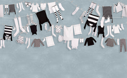 Laundry Day Blue mural by Rebel Walls