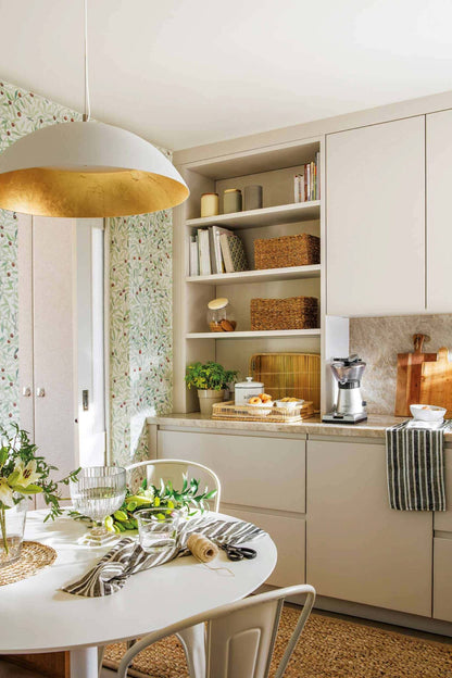 Leaf Craze wallpaper by Coordonné in White, shown in a styled room