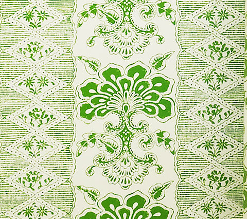 Chantilly Stripe Leaf Green on Almost White wallpaper by Quadrille