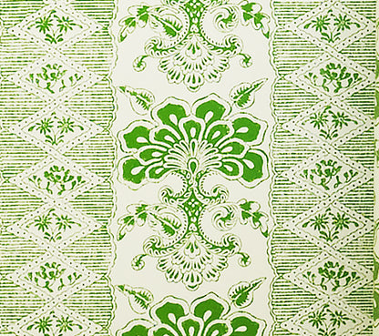 Chantilly Stripe Leaf Green on Almost White wallpaper by Quadrille