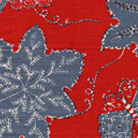 Les Oiseaux Enchantes Lacquer Red Blue Bisque fabric by China Seas