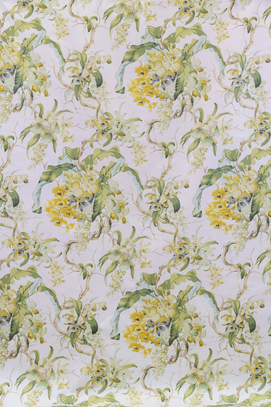 Les Orchidées Fabric by Jean Monro in Lime/White