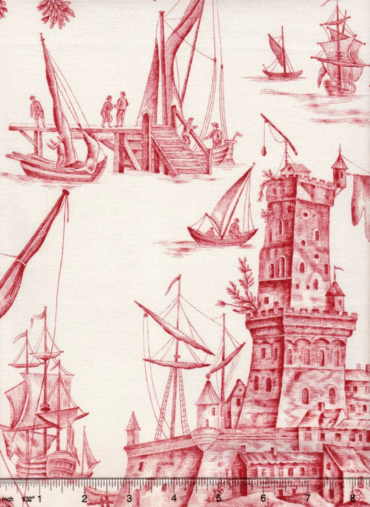 Les Pecheurs Toile Rouge fabric by Charles Burger