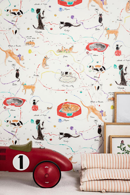 Les Petits Chats de Colette Wallpaper by Pierre Frey shown in a room setting (view 2)