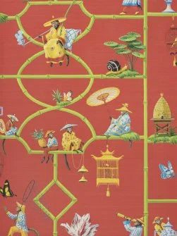 Les Singes Savants Wallpaper by Pierre Frey in Rouge (FP770003)
