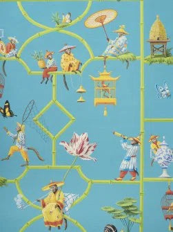 Les Singes Savants Wallpaper by Pierre Frey in Turquois (FP770004)