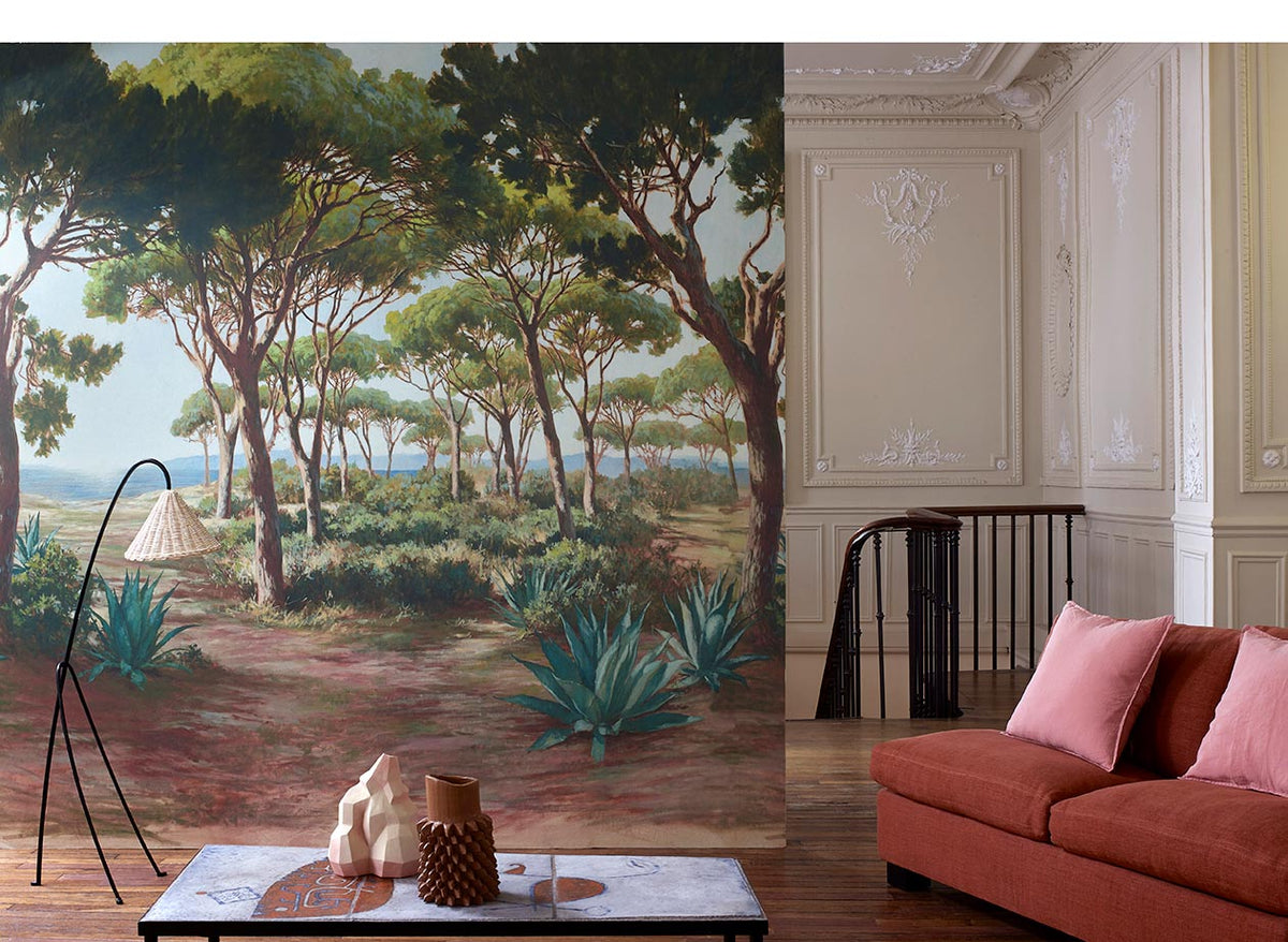 L'Esterel Panoramic Wallpaper by Pierre Frey shown in a room setting (view 1)