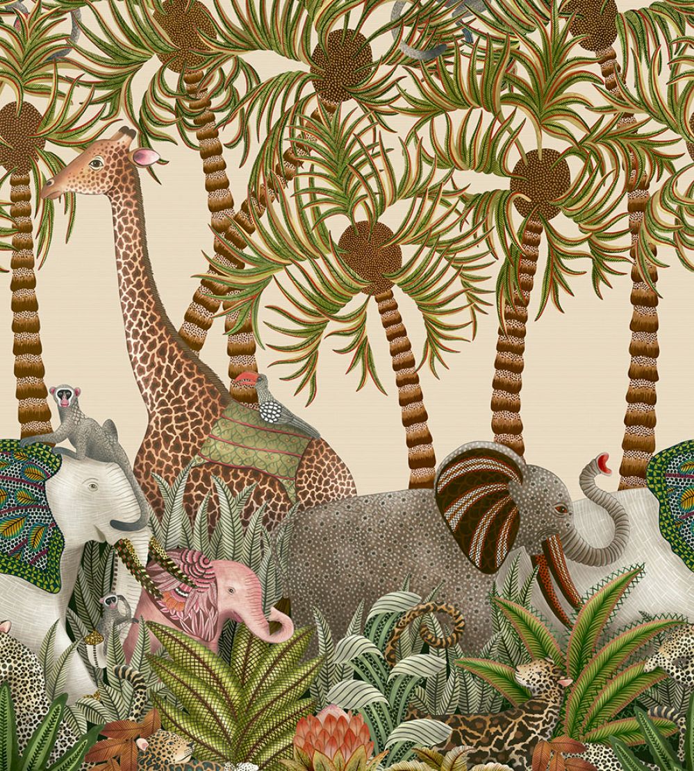 Letaba March Grasscloth Wallpaper by Cole & Son Spring Green & Ginger on Cream