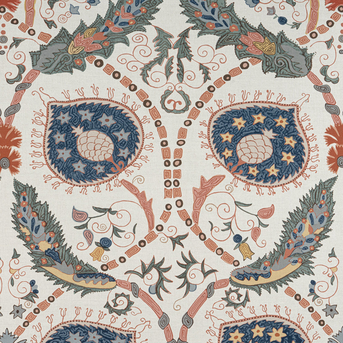 Lewis Fabric by Thibaut in Coral & Blue (F913219)