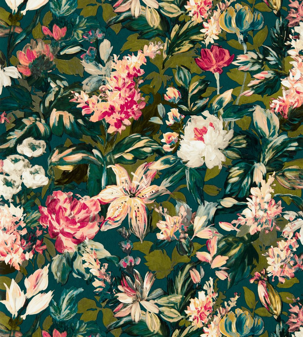 Lilum Wallpaper by Clarke & Clarke Peacock