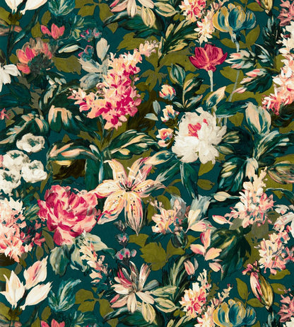 Lilum Wallpaper by Clarke & Clarke Peacock