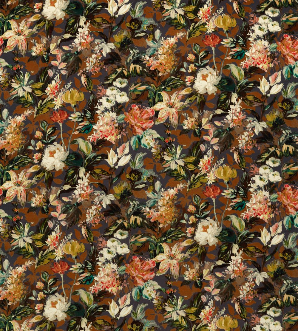 Lilum Velvet Fabric by Clarke & Clarke Russet/Noir