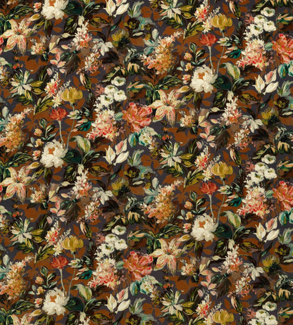 Lilum Velvet Fabric by Clarke & Clarke Russet/Noir