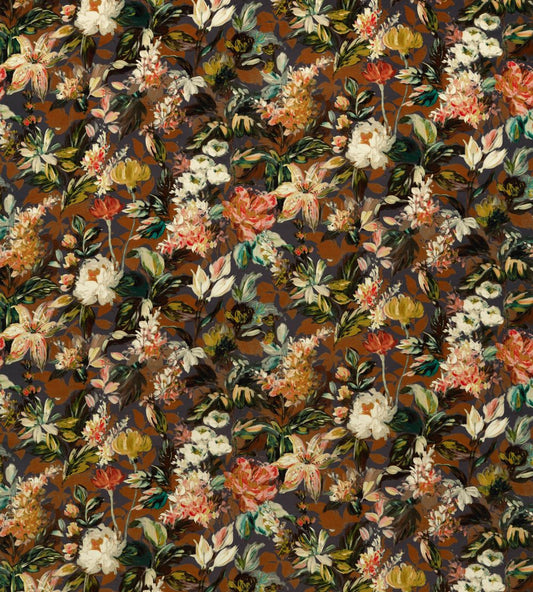 Lilum Velvet Fabric by Clarke & Clarke Russet/Noir