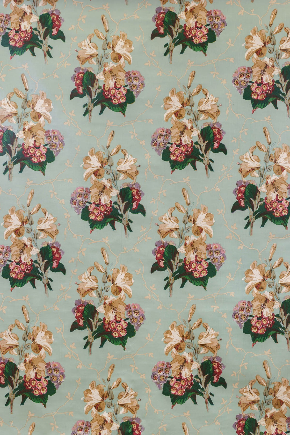 Lily & Auricula Hand-Block Fabric by Jean Monro in Blue