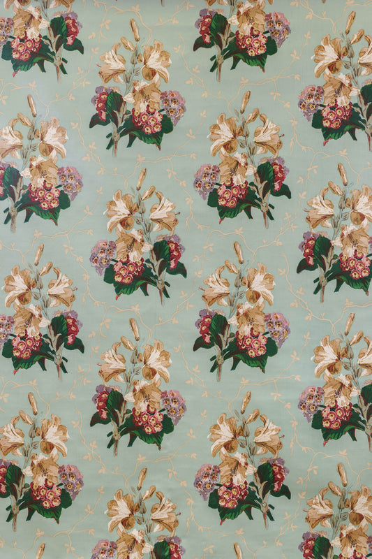Lily & Auricula Hand-Block Fabric by Jean Monro in Blue