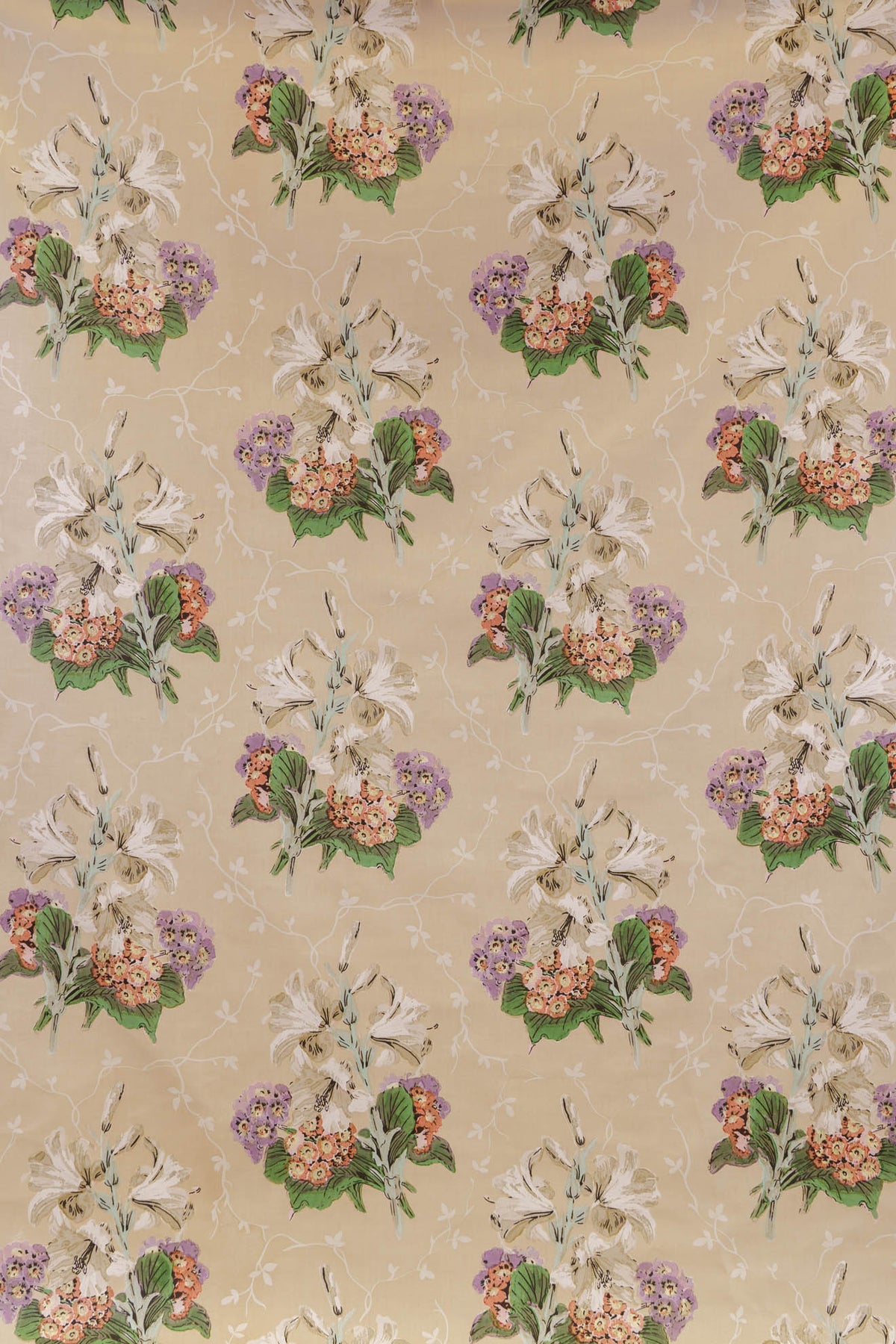 Lily & Auricula Hand-Block Fabric by Jean Monro in Coffee