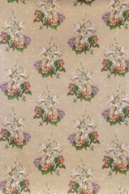 Lily & Auricula Hand-Block Fabric by Jean Monro in Coffee