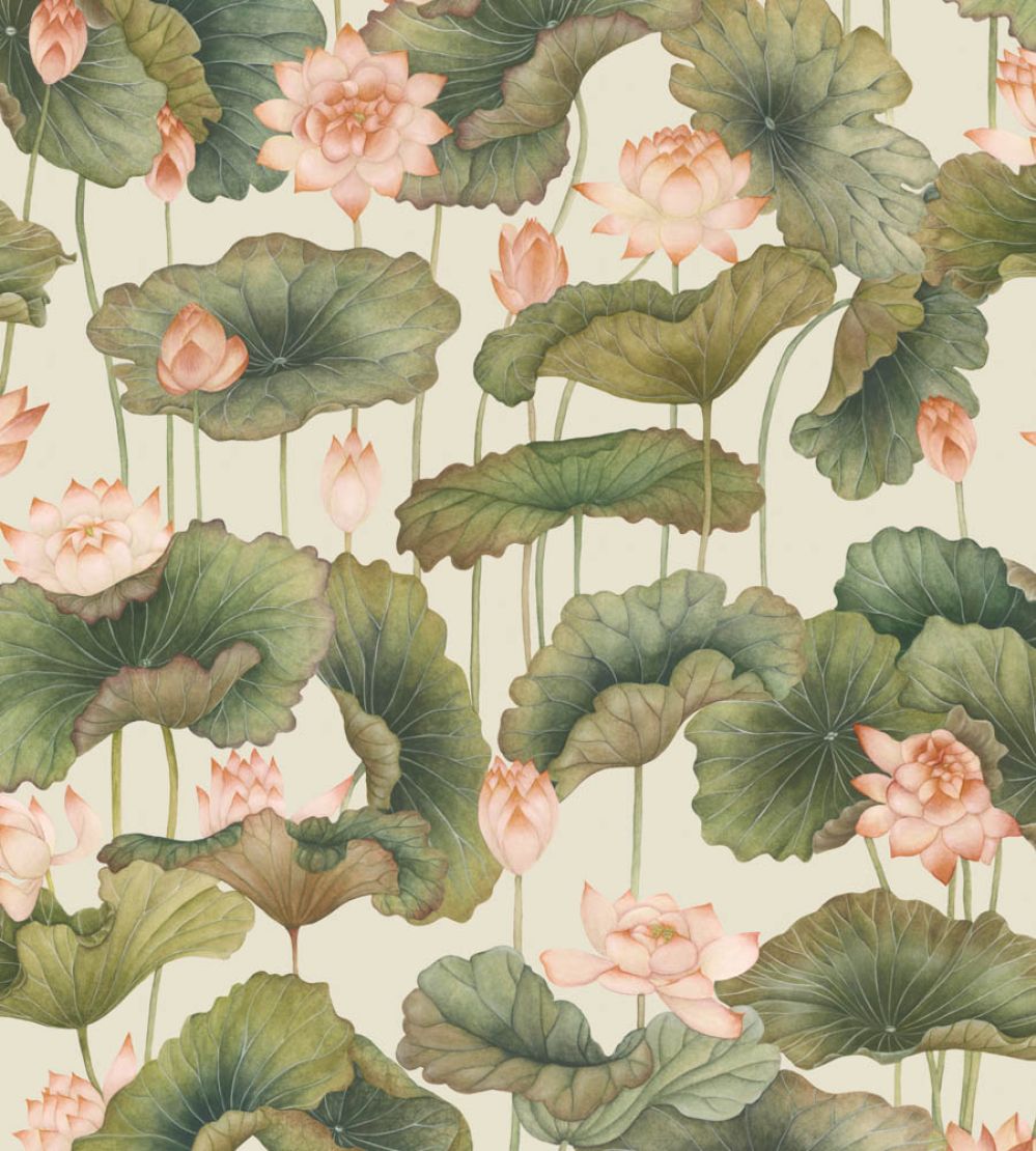 Lily Lotus Wallpaper by Cole & Son Olive & Orange