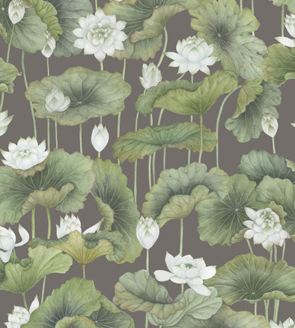 Lily Lotus Wallpaper by Cole & Son White on Charcoal