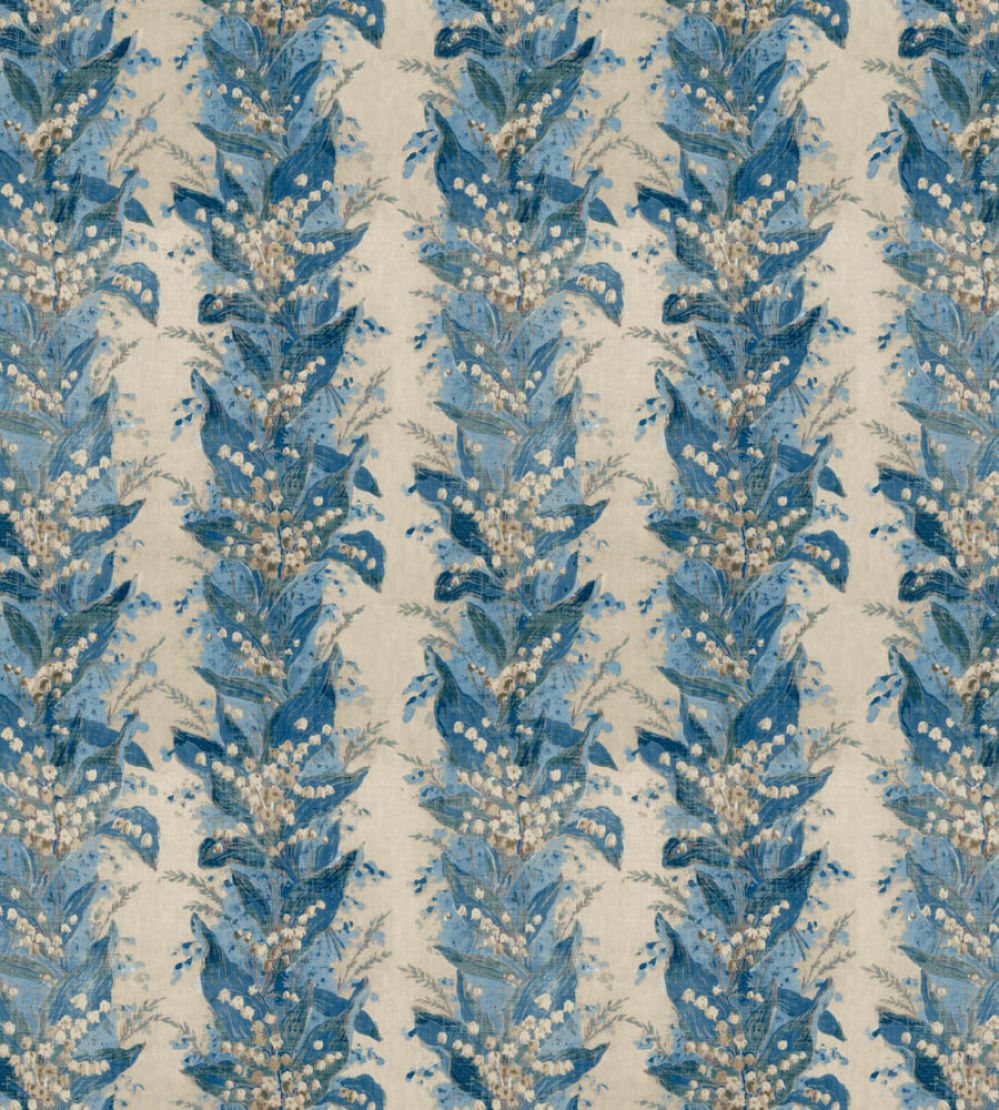 Lily Stripe Fabric by Zoffany Chalk/Blue Stone