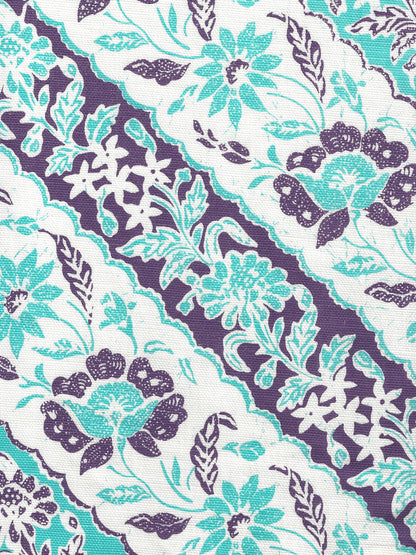 Lim Diagonal Turquoise Purple on White Linen / Cotton fabric by China Seas