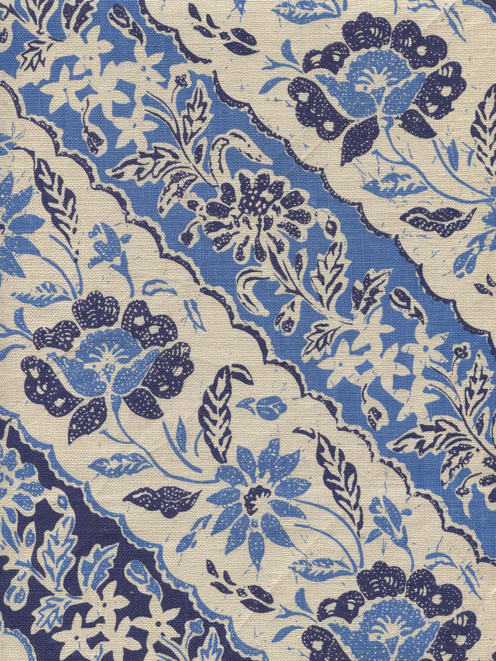 Lim Diagonal Blue Navy on Tan fabric by China Seas