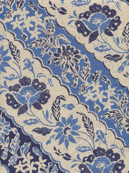 Lim Diagonal Blue Navy on Tan fabric by China Seas
