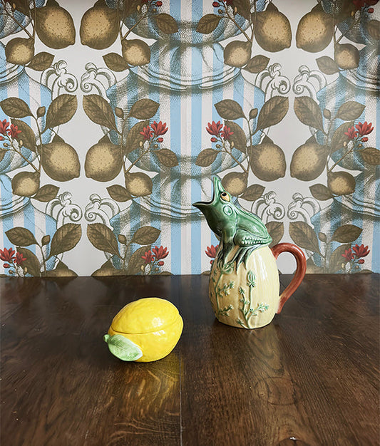 Limoncello Wallpaper by Studio Lisa Bengtsson in Beige/Blue Stripes