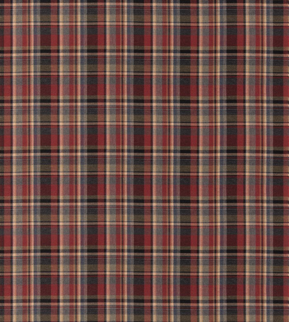 Lindisfarne Plaid Fabric by Mulberry Home Charcoal/Red