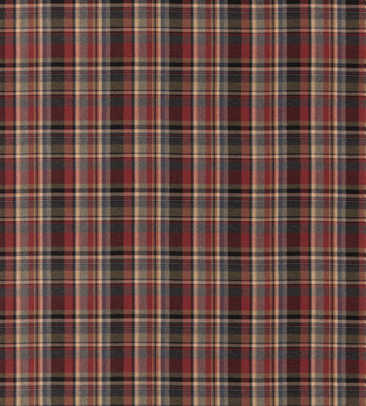Lindisfarne Plaid Fabric by Mulberry Home Charcoal/Red