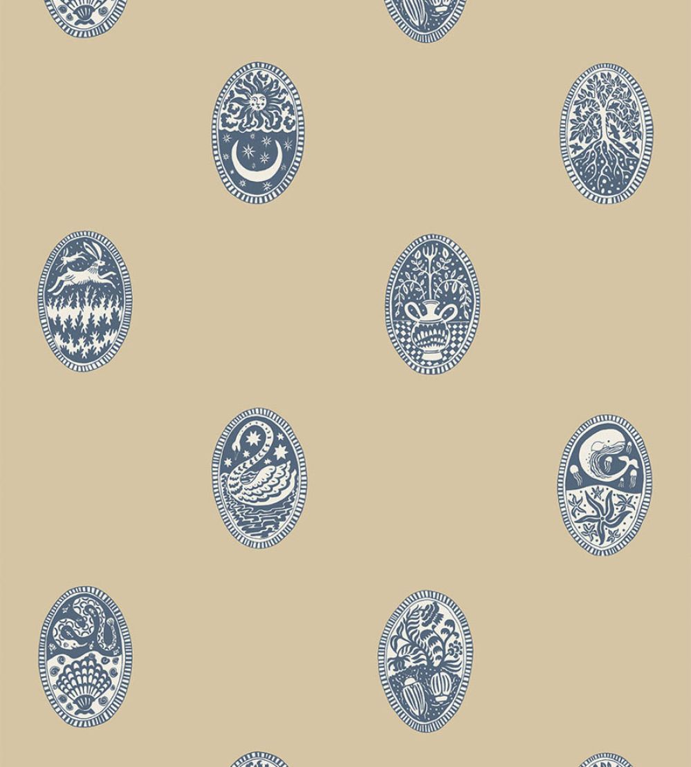 Linear Cameos Wallpaper by Josephine Munsey Shell, Churt Blue and Cliffwell Stone