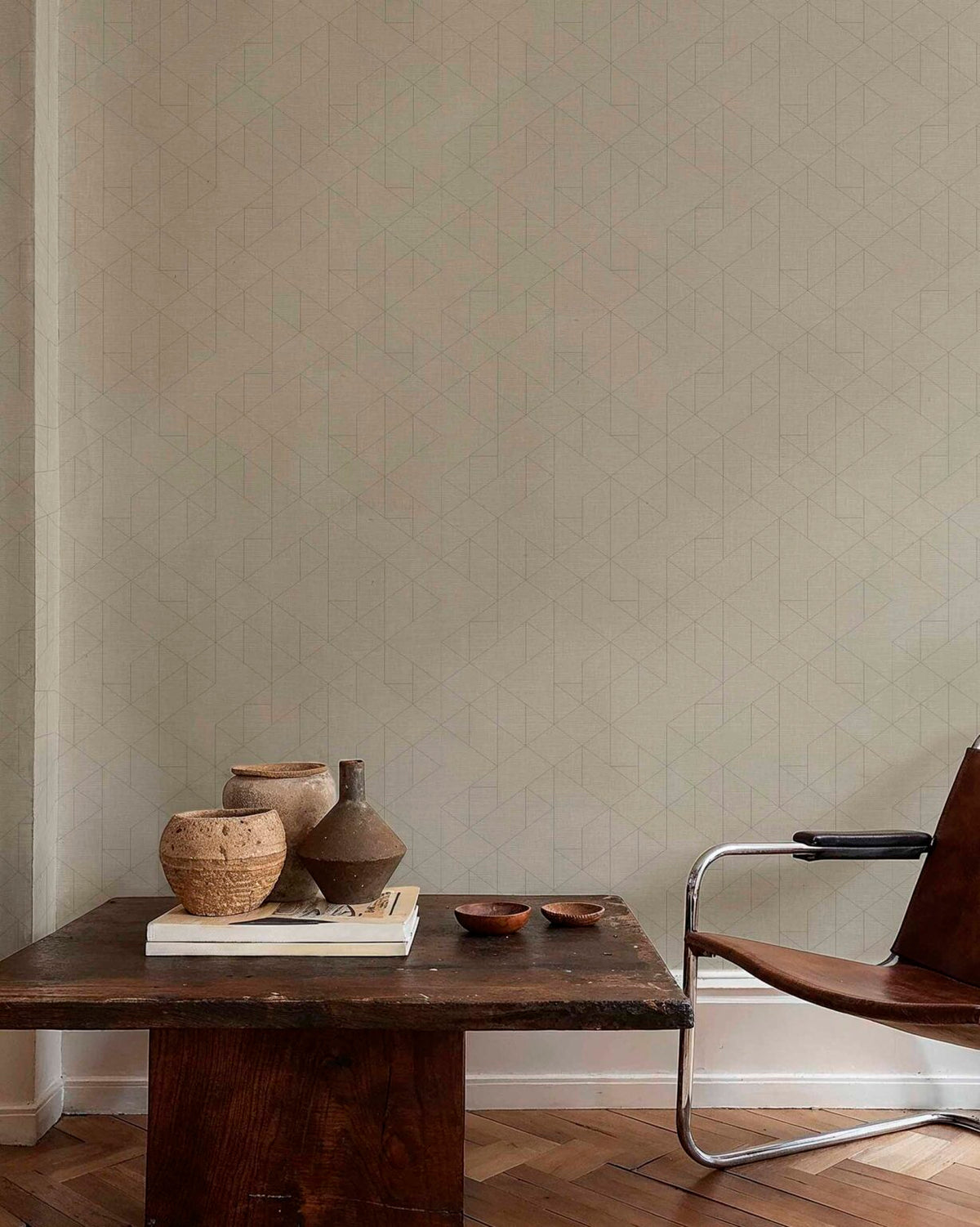 Linearis contract wallcovering by Coordonné in Brown 64950306, shown in a styled room