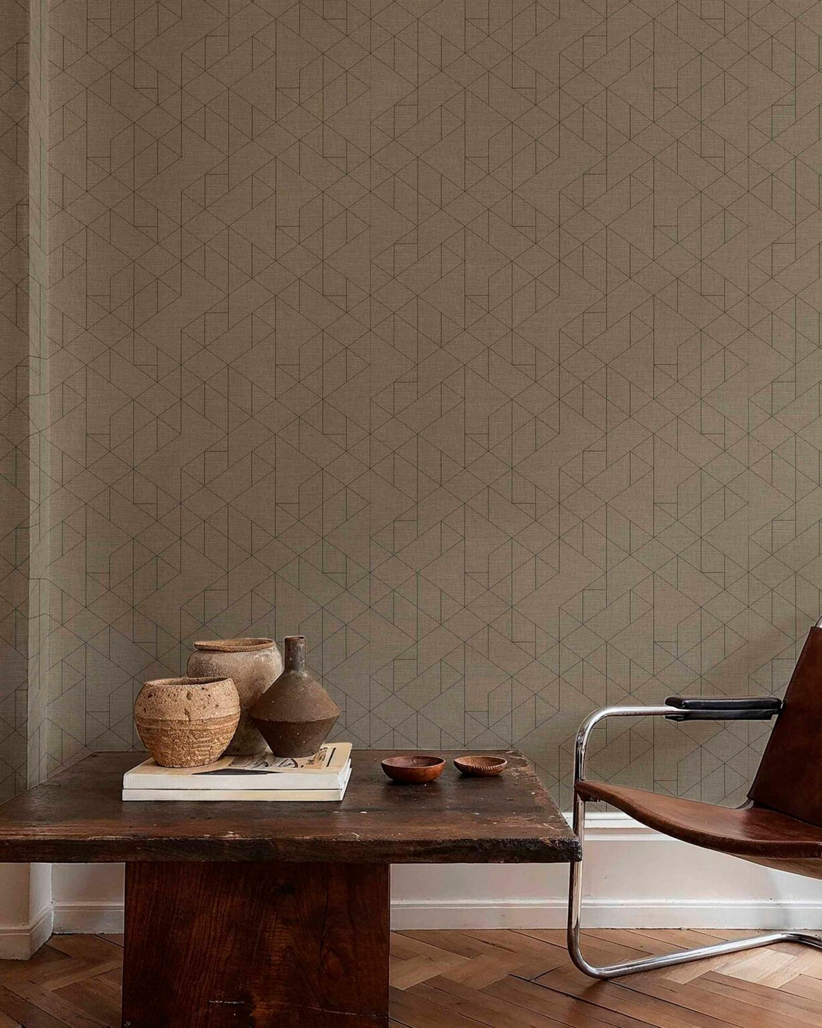 Linearis contract wallcovering by Coordonné in Brown 64950315, shown in a styled room