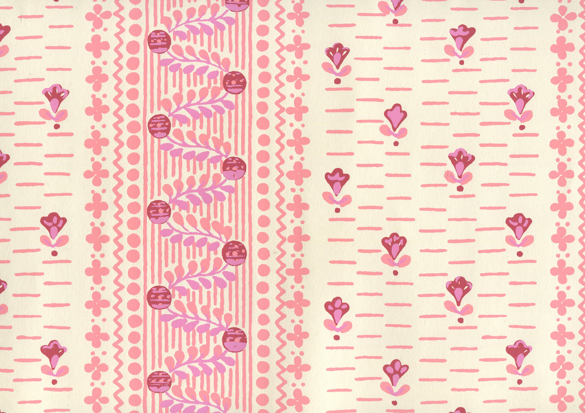 Links II Multi Pinks on Off White wallpaper by Quadrille