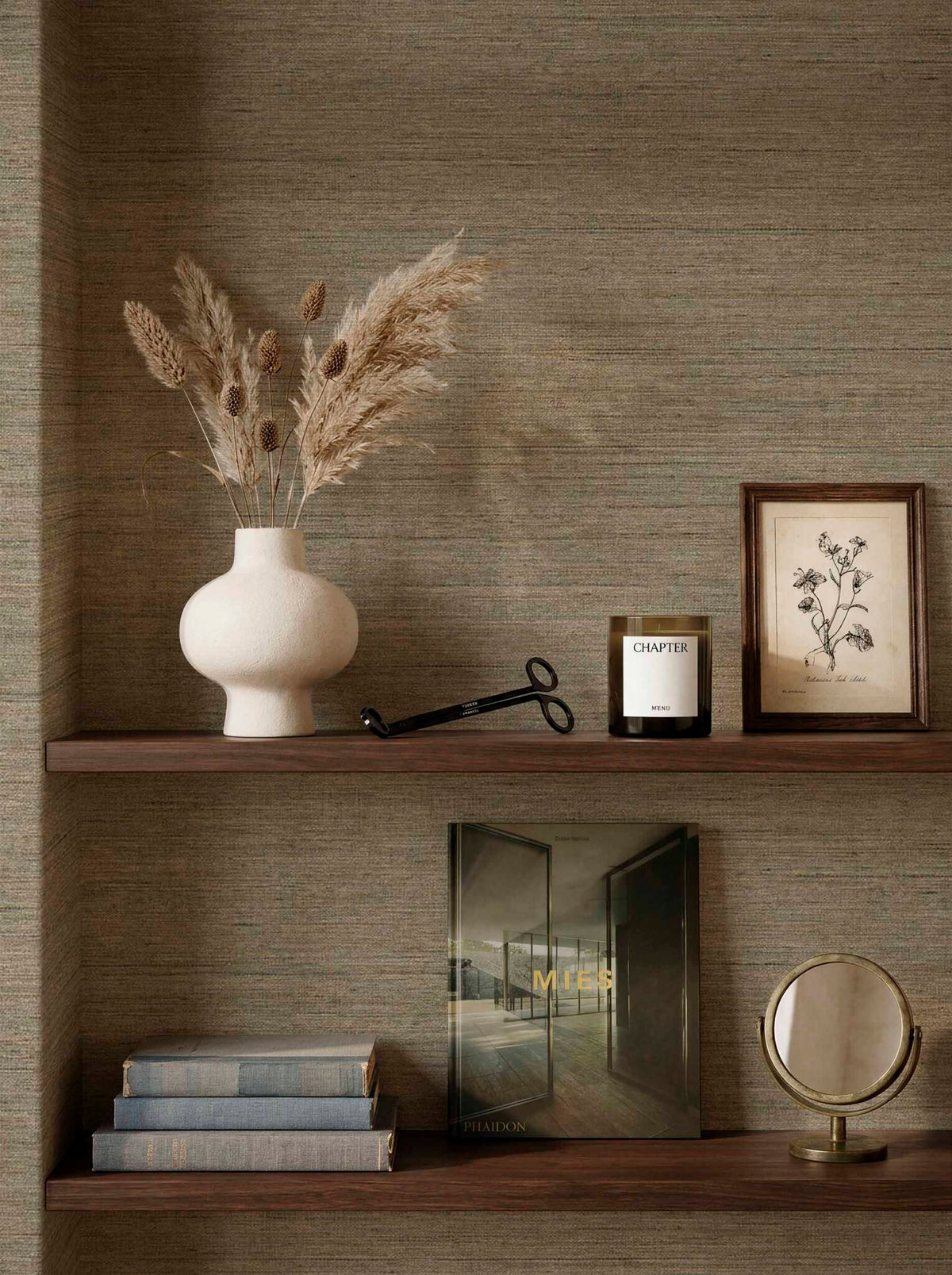 Linum-I contract wallcovering by Coordonné in Beige/Nude 64945902, shown in a styled room