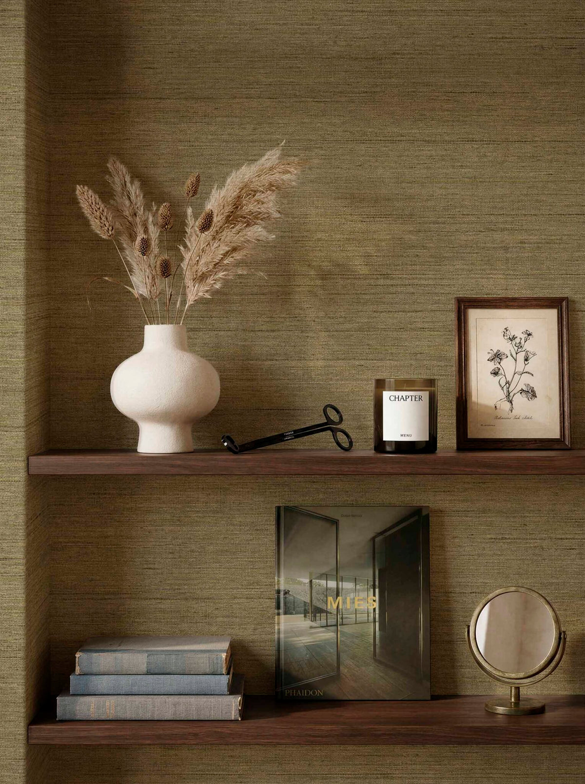 Linum-I contract wallcovering by Coordonné in Beige/Nude 64945906, shown in a styled room